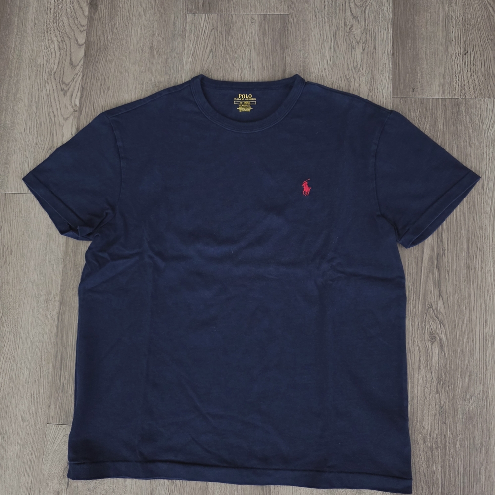 Polo by Ralph Lauren Men's Dark Blue Tee with Red Logo